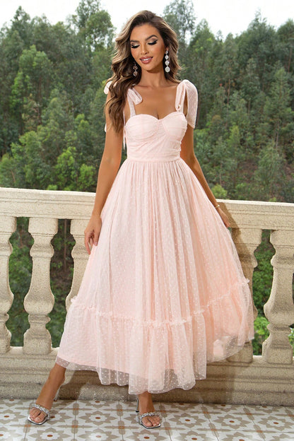 Tie-Shoulder Sweetheart Neckline Blush Pink Formal Dress