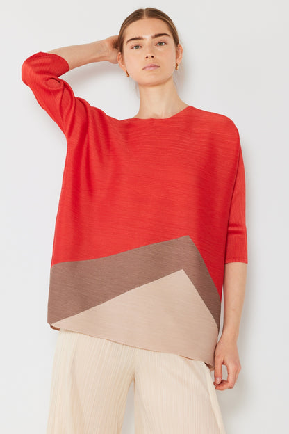 MARINA WEST Pleated Horizontal Rib Color Block Top