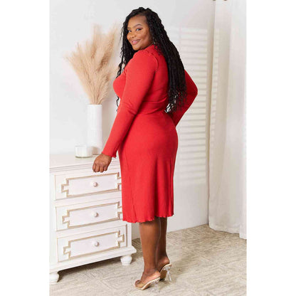 CULTURE CODE Red Full Size Round Neck Long Sleeve Dress