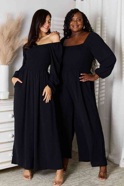 DOUBLE TAKE Black Square Neck Jumpsuit with Pockets