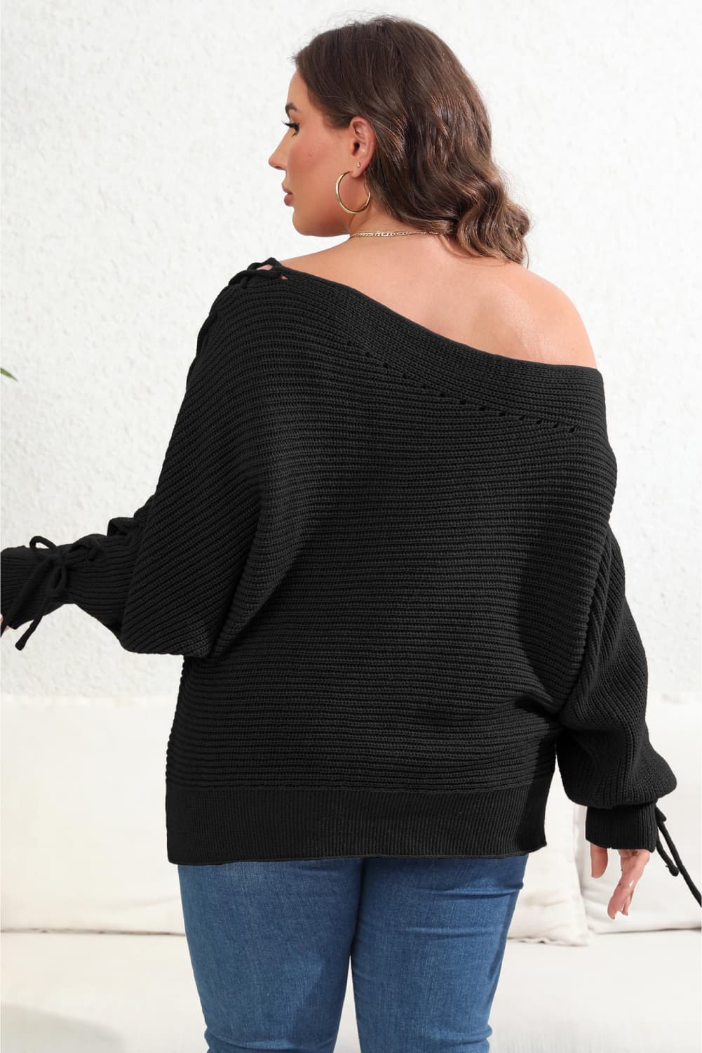 Stylish Plus Size Off-the-Shoulder Beaded Sweater