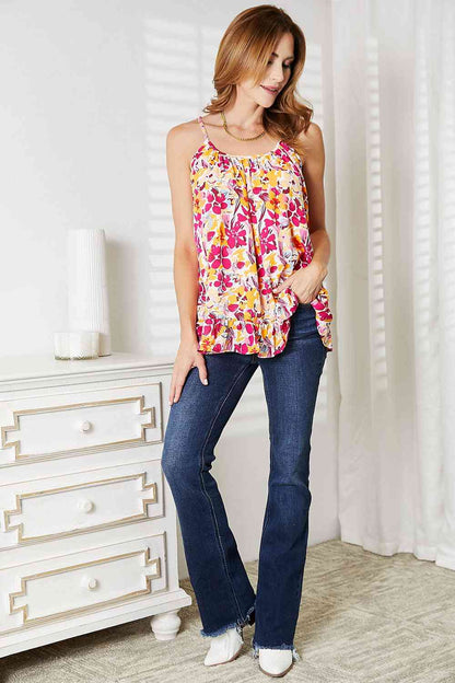 DOUBLE TAKE Floral Scoop Neck Ruffle Hem Cami