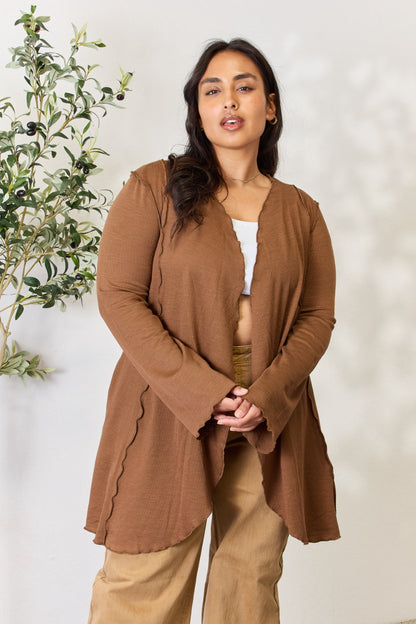 CULTURE CODE Full Size Cocoa Brown Open Front Long Sleeve Cardigan