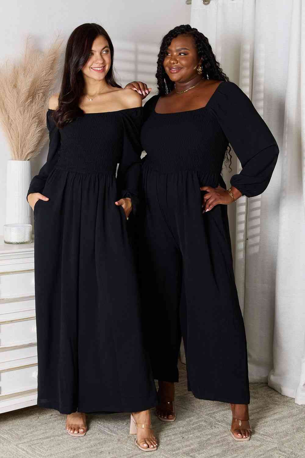 DOUBLE TAKE Black Square Neck Jumpsuit with Pockets