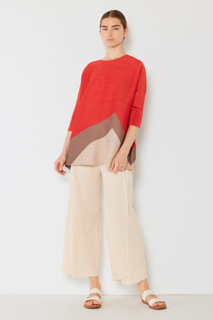 MARINA WEST Pleated Horizontal Rib Color Block Top