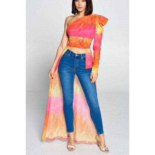 Stylish Tie Dye One Shoulder Top with Maxi Back