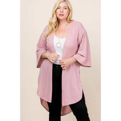 Cardigan Long en Hacci Solide de Grande Taille Ouvert sur le Devant avec Manches Cloche