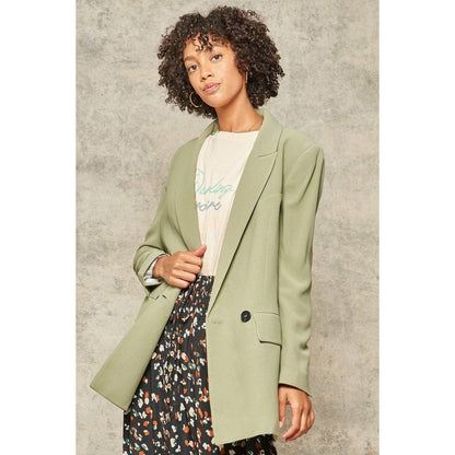 Pesto Double-breasted Woven Blazer Jacket with One Button