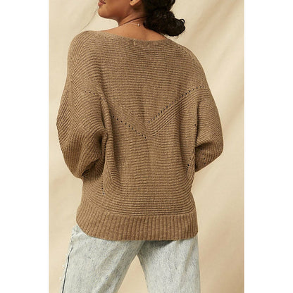 Brown Funky Ribbed Knit Sweater