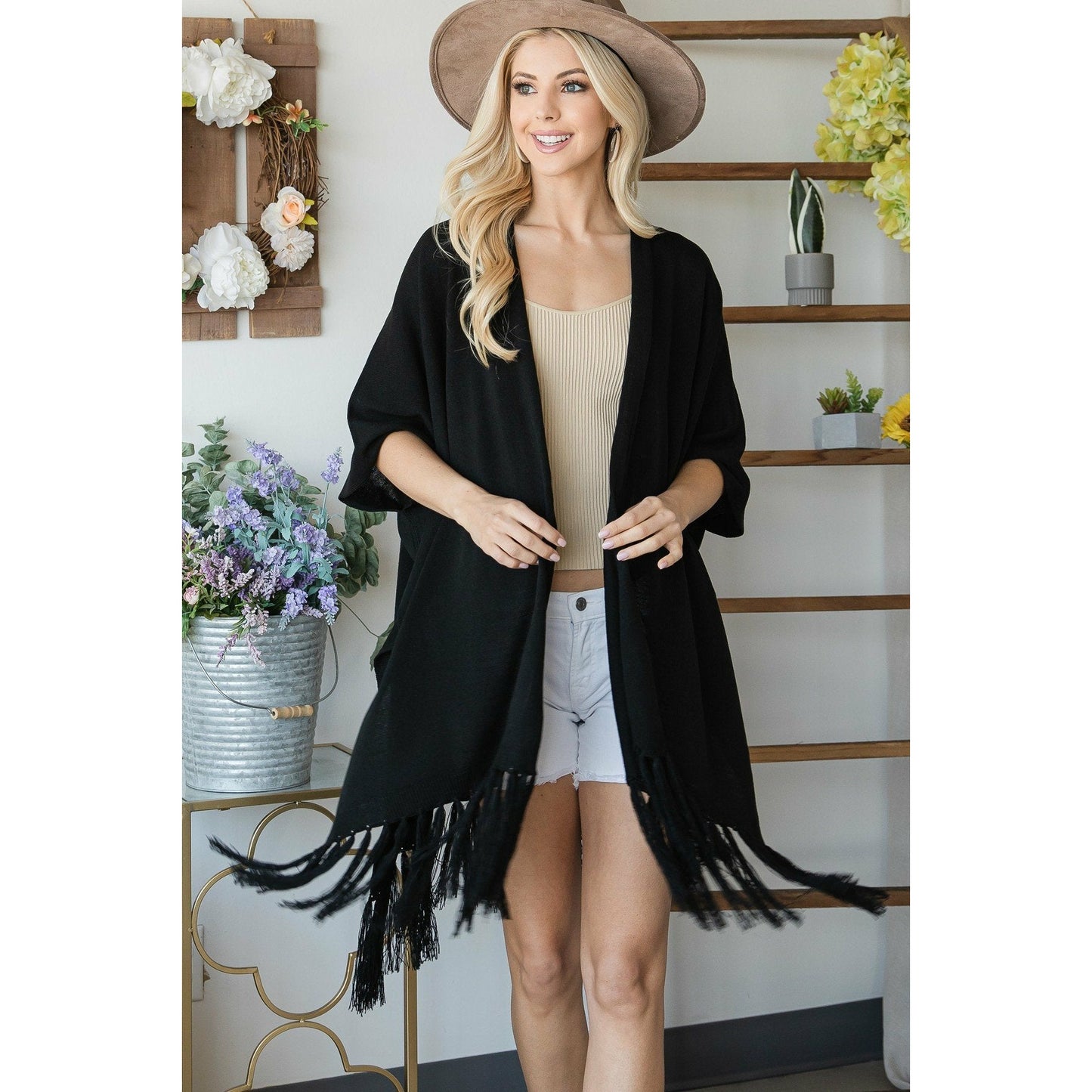 Cardigan poncho drapé avec détail de ficelle