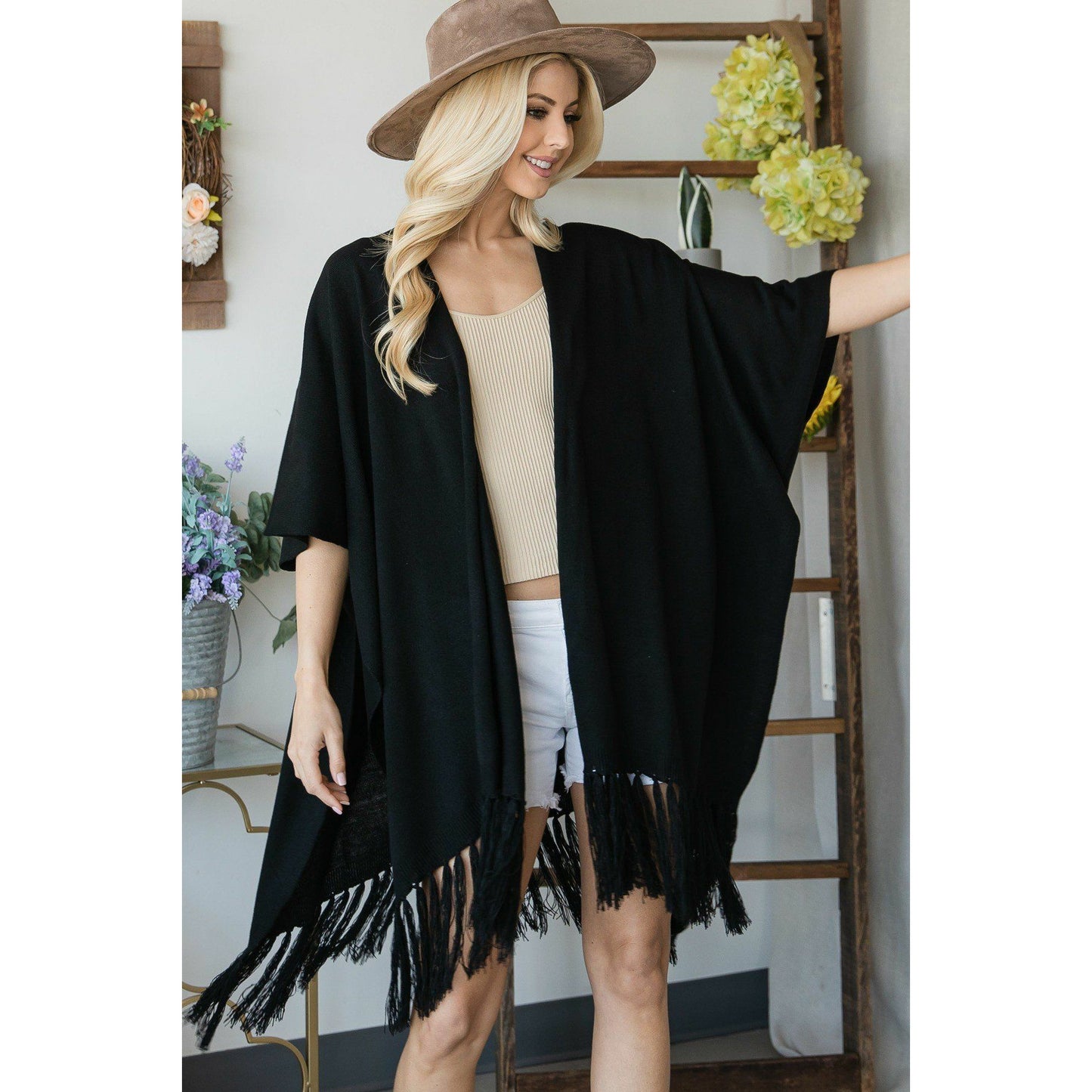 Cardigan poncho drapé avec détail de ficelle