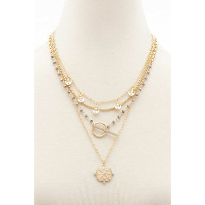 Square Shape Toggle Beaded Layered Necklace