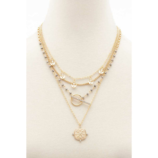 Square Shape Toggle Beaded Layered Necklace