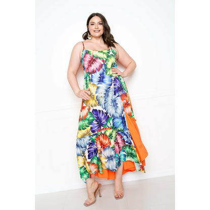 Plus-size Splice Tropical Dress