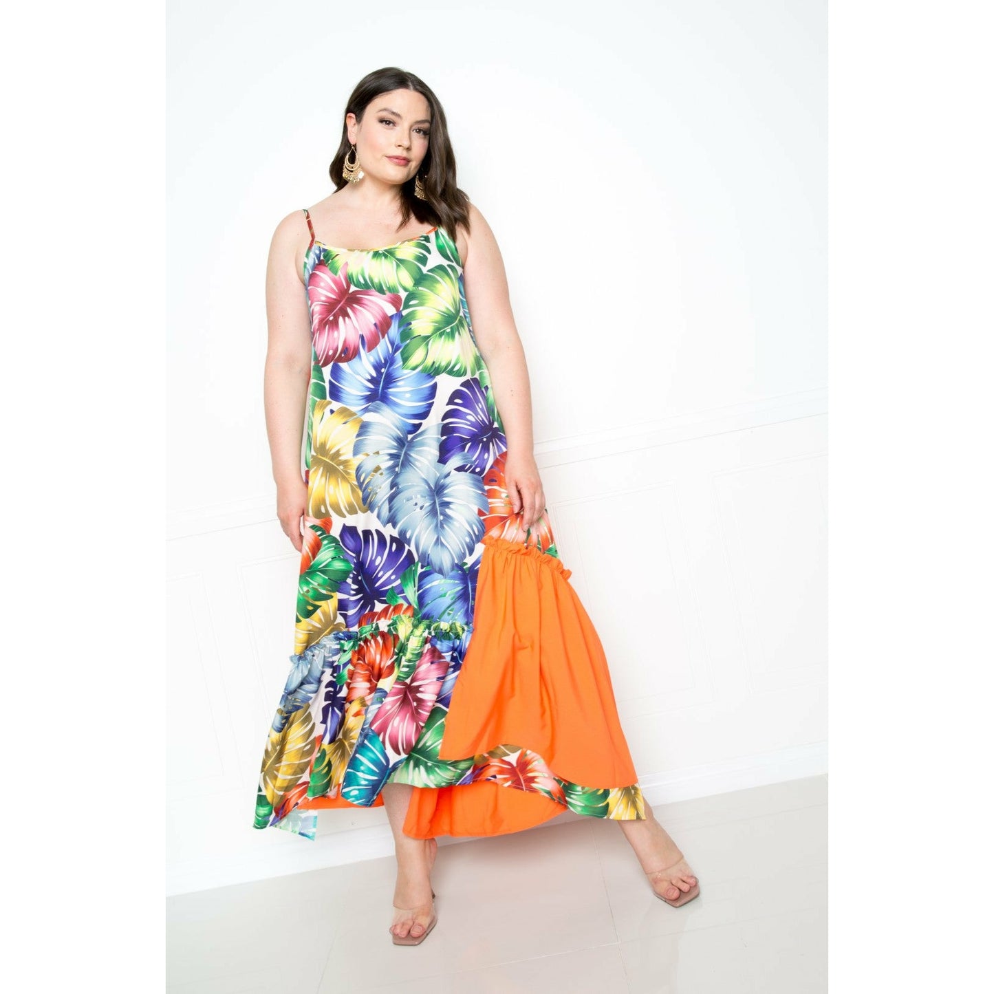 Plus-size Splice Tropical Dress