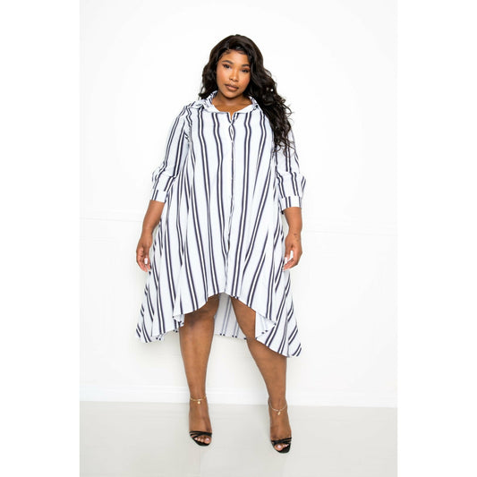 Plus Stripe Shirt Dress(Black Friday Sale)