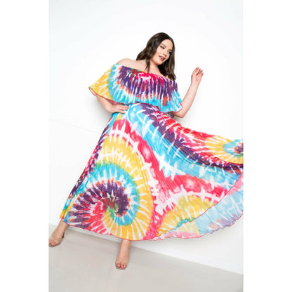 Plus Tie Dye Off Shoulder Pleated Maxi Dress (Sale)