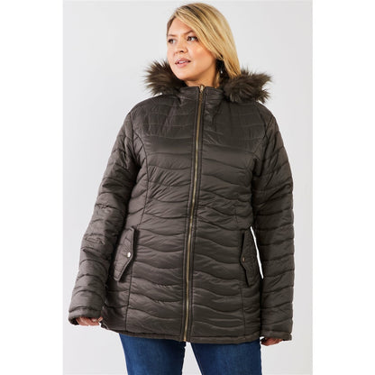 Parka et veste matelassée en sergé de coton double face en fourrure végétalienne de grande taille