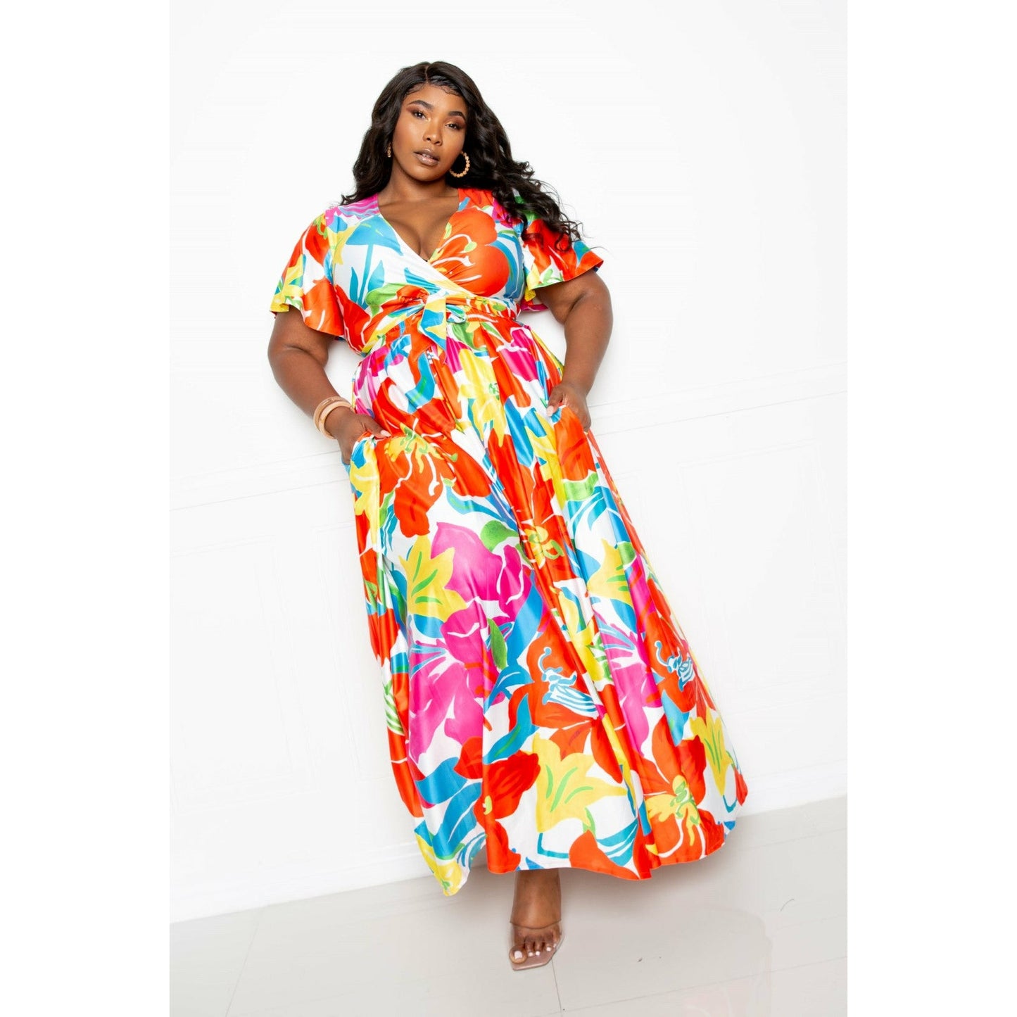 Plus-size 2 piece Flower Maxi Skirt & top Set