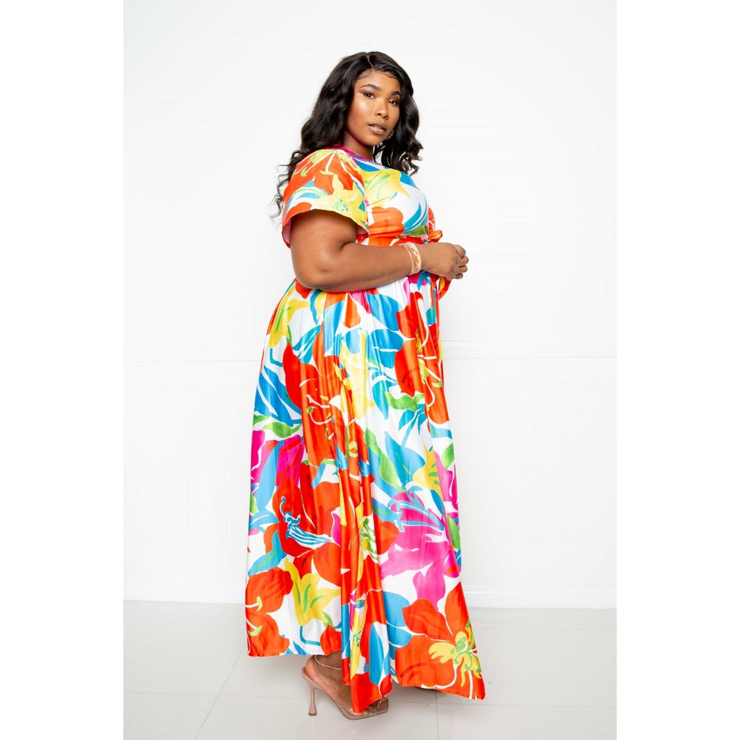 Plus-size 2 piece Flower Maxi Skirt & top Set