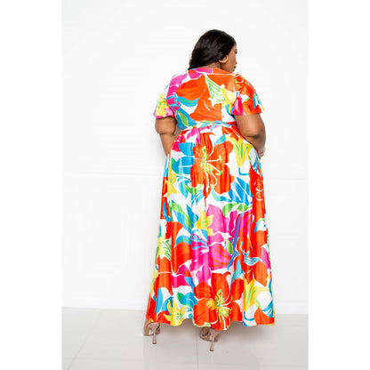 Plus-size 2 piece Flower Maxi Skirt & top Set