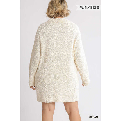 High Cowl Neck Bouclé Plus-size Long Sleeve Sweater Dress