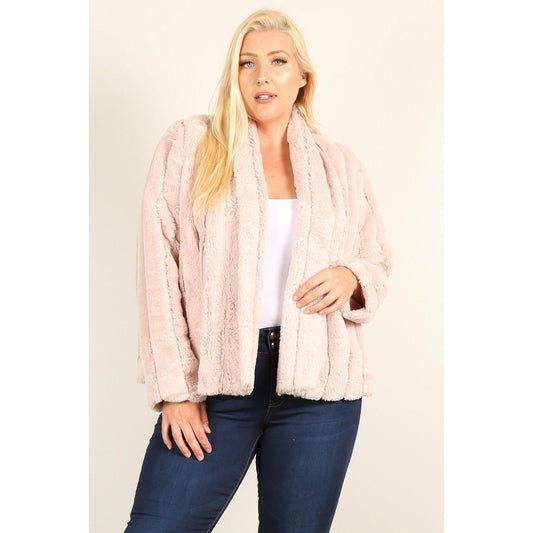 Blush Plus Size Faux Fur Jackets With Open Front And Loose Fit