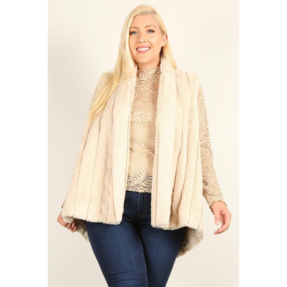 Veste Gilet En Fausse Fourrure De Grande Taille Avec Devant Ouvert, Ourlet Hi-lo Et Poches