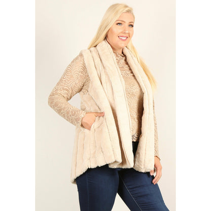 Veste Gilet En Fausse Fourrure De Grande Taille Avec Devant Ouvert, Ourlet Hi-lo Et Poches