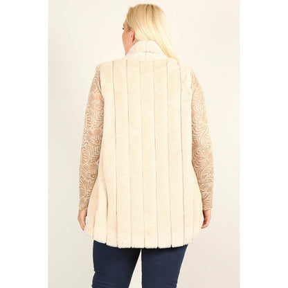 Veste Gilet En Fausse Fourrure De Grande Taille Avec Devant Ouvert, Ourlet Hi-lo Et Poches