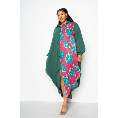 Teal Plus-size Maxi Drape Shirt Dress