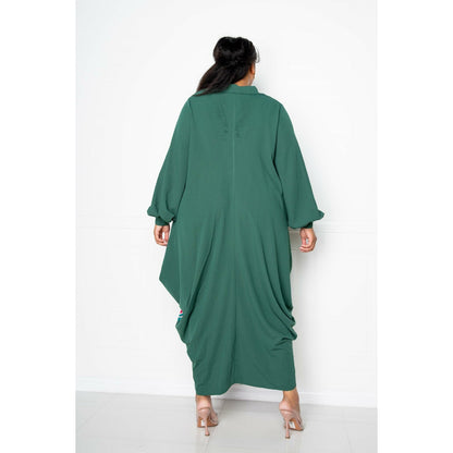 Teal Plus-size Maxi Drape Shirt Dress