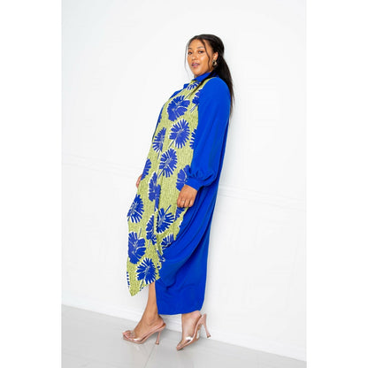 Blue Plus-size High-low Drapy Maxi Shirt Dress