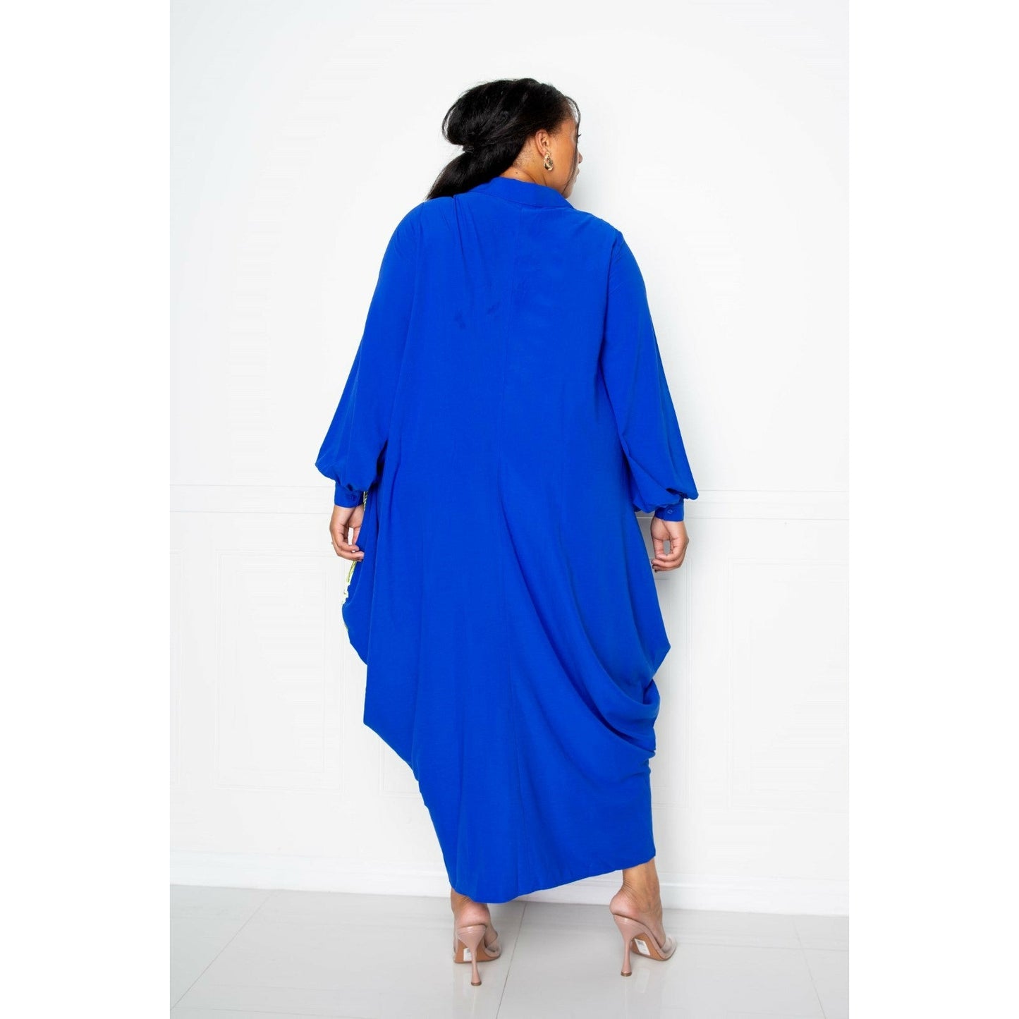 Blue Plus-size High-low Drapy Maxi Shirt Dress