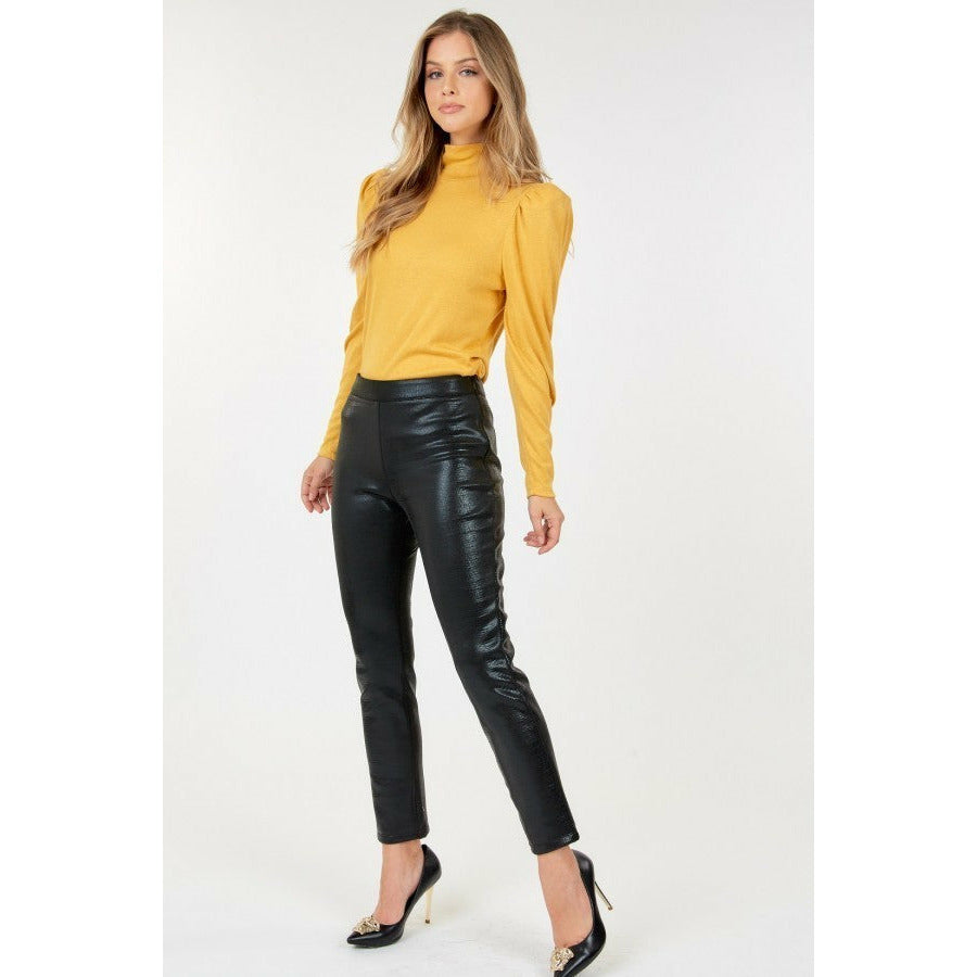 Black Animal Skin Vinyl Ankle Pants