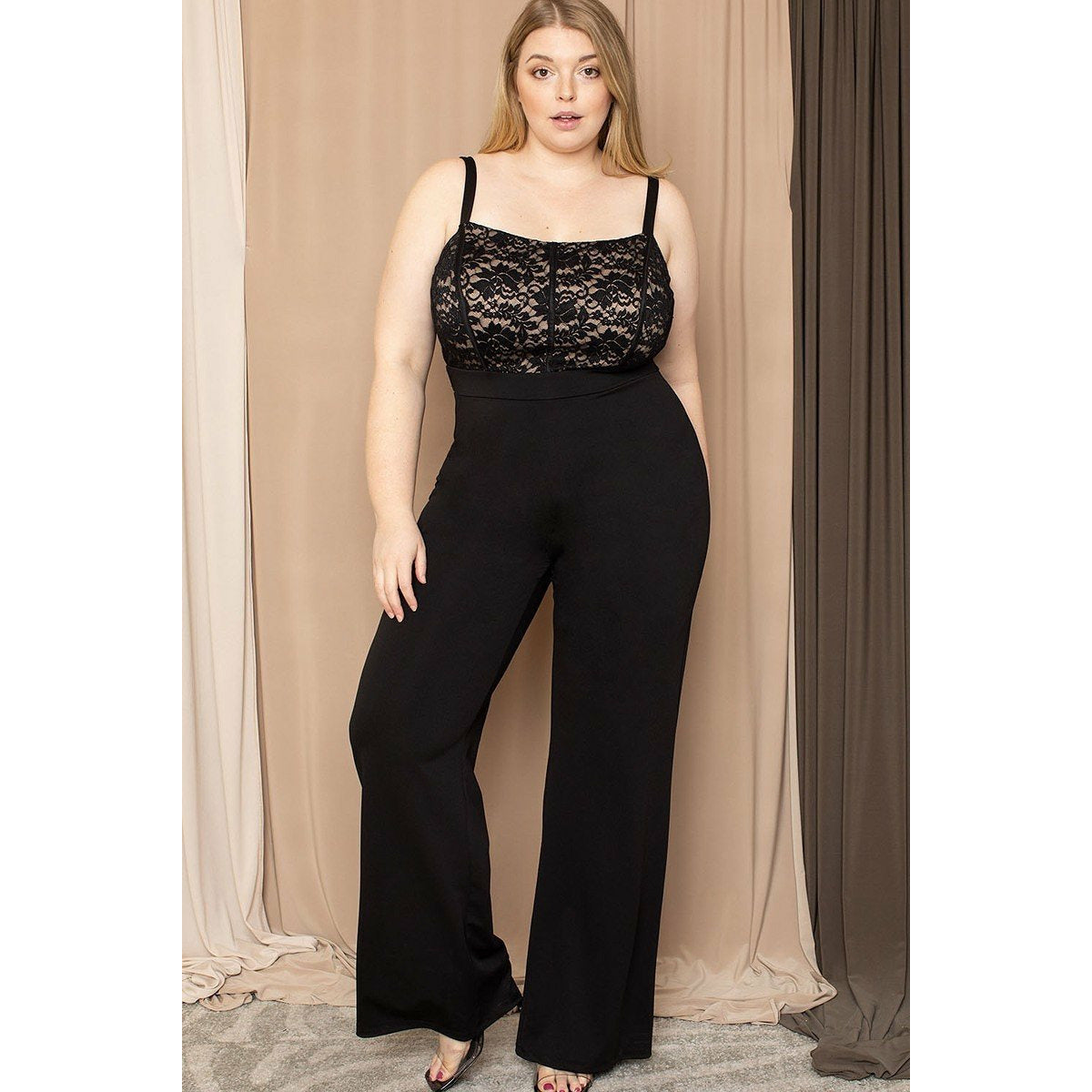 Black Lace Bust Plus Size Jumpsuit