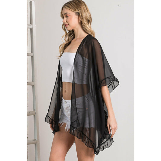 Black Lightweight Summer Sheer Shawl Cardigan