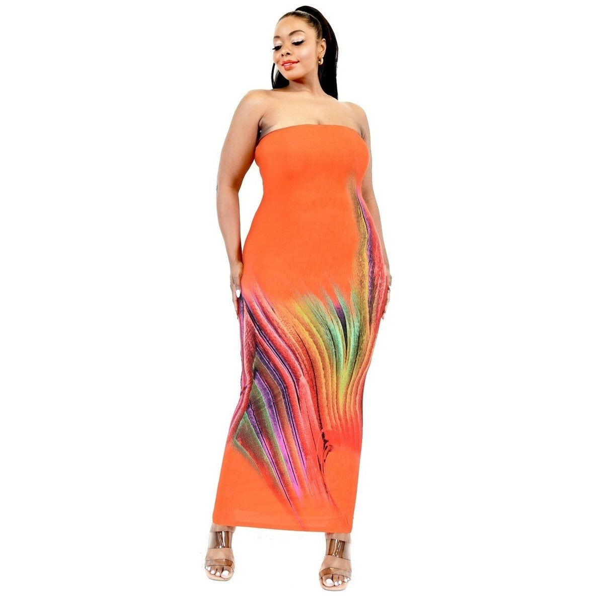 Strapless Plus-size Color Gradient Maxi Dress