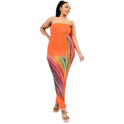 Strapless Plus-size Color Gradient Maxi Dress