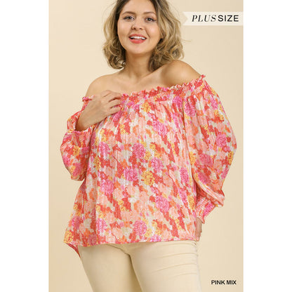 Plus-size Off-the-Shoulder Floral Top with High Low Hem