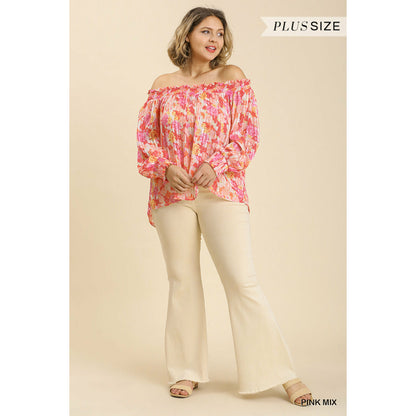 Plus-size Off-the-Shoulder Floral Top with High Low Hem