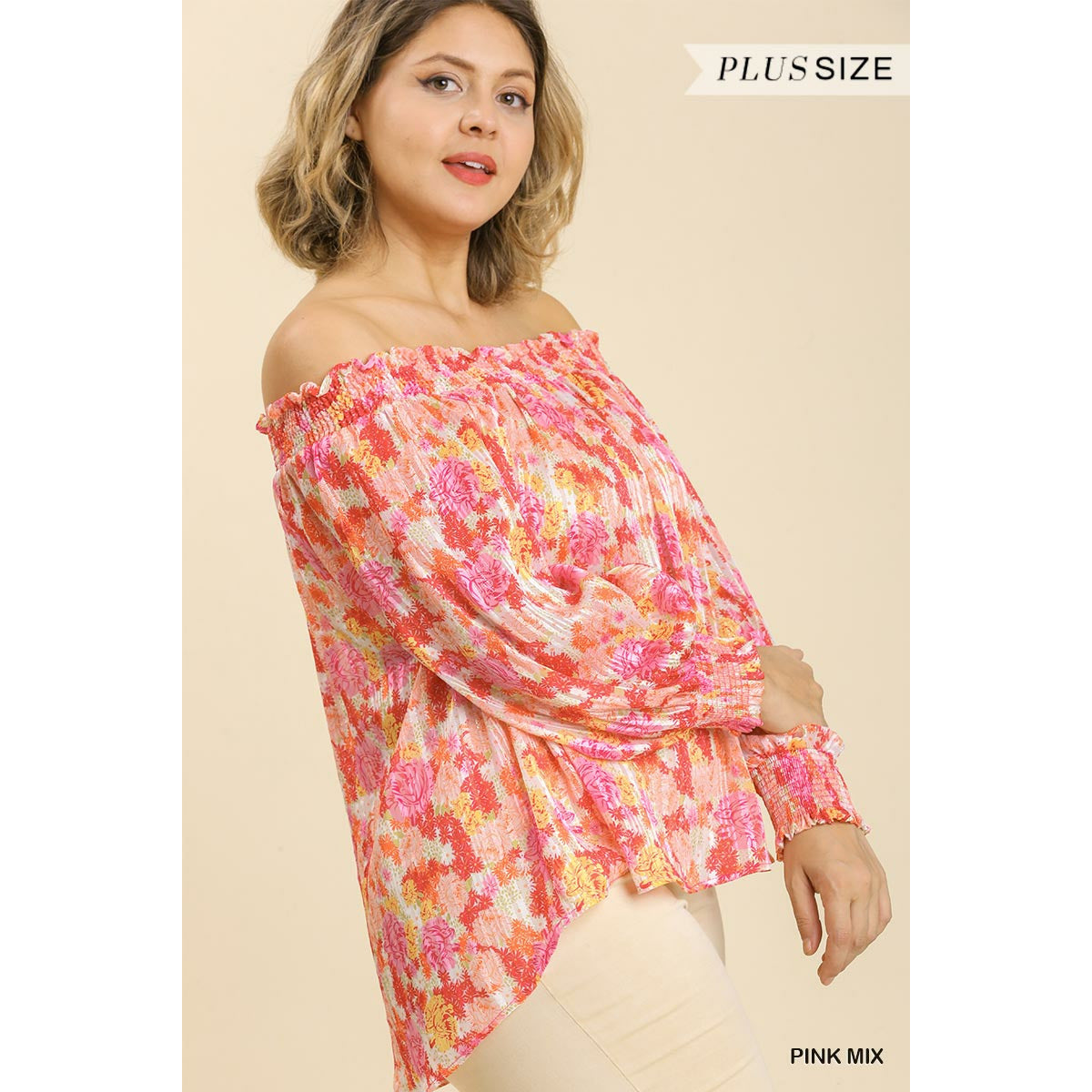 Plus-size Off-the-Shoulder Floral Top with High Low Hem