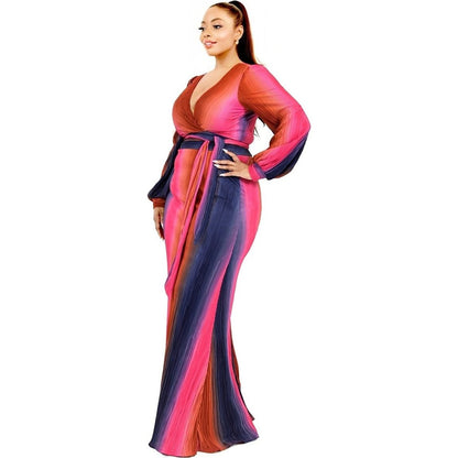 Plus Gradient Stripe 2 Piece Maxi Skirt Set