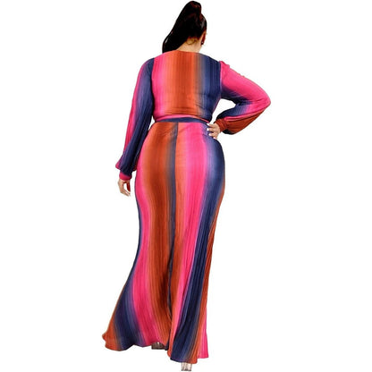 Plus Gradient Stripe 2 Piece Maxi Skirt Set