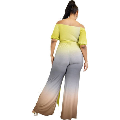 Plus Gradient Off Shoulder Waist Tie Jumpsuit