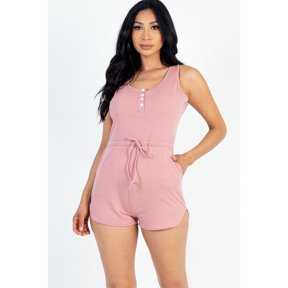 Sleeveless Drawstring Waist Tank Lounge Romper