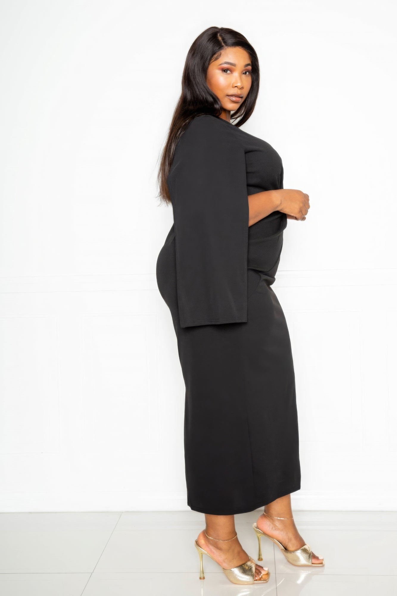 Plus-size Cape Sleeve Straight Dress With Knot Detail