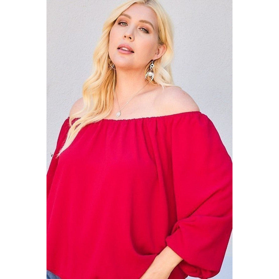 Off Shoulder Long Bubble Sleeve Solid Top