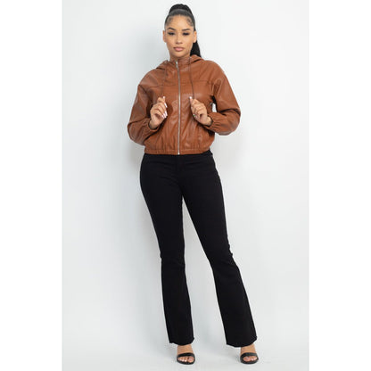 Faux Leather Hoodie Jacket