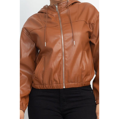 Faux Leather Hoodie Jacket